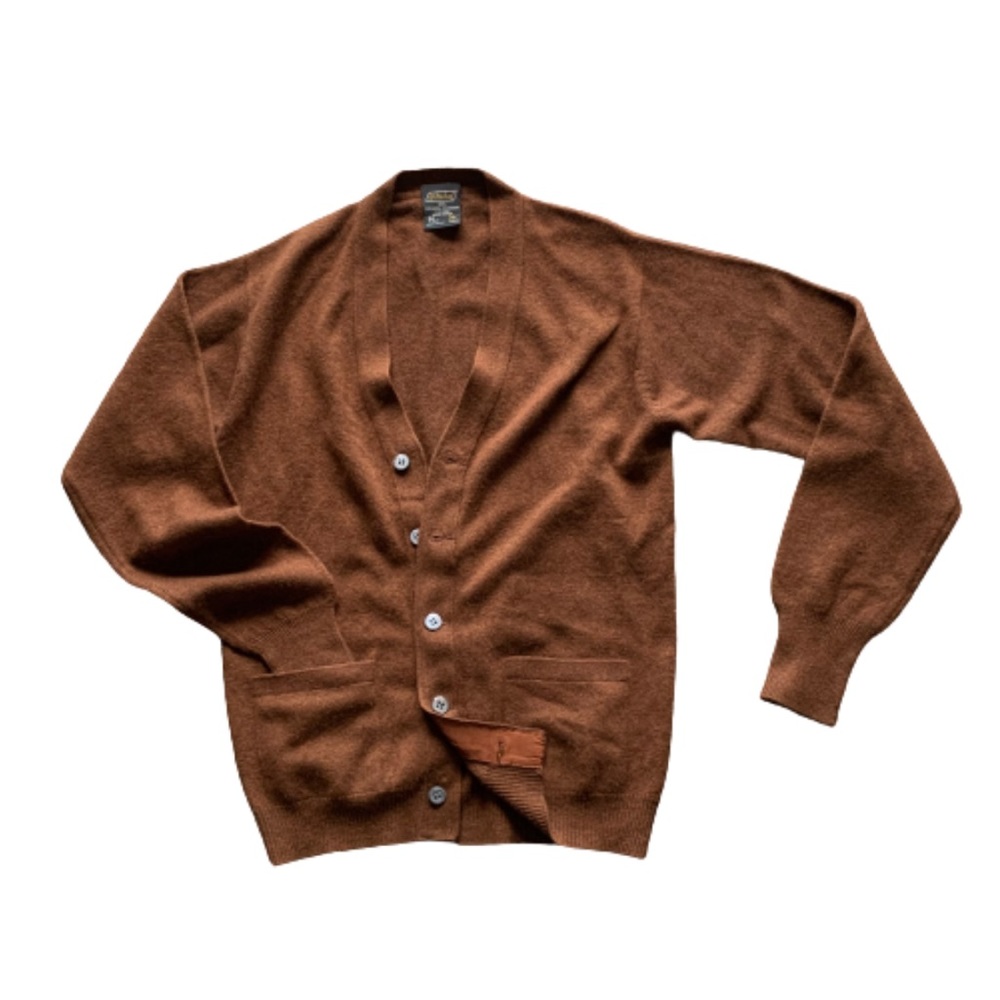 Vintage St Michael 100% Cashmere Menswear Copper Brown Cardigan Sweater